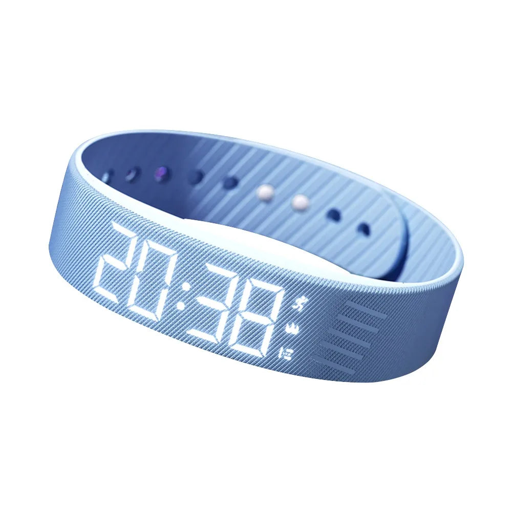 LED Digital Alarm Clock Watch Adjustable Silicone Snooze-Proof Alarm Bracelet with Running Pedometer Waterproof Vibrating Alarm