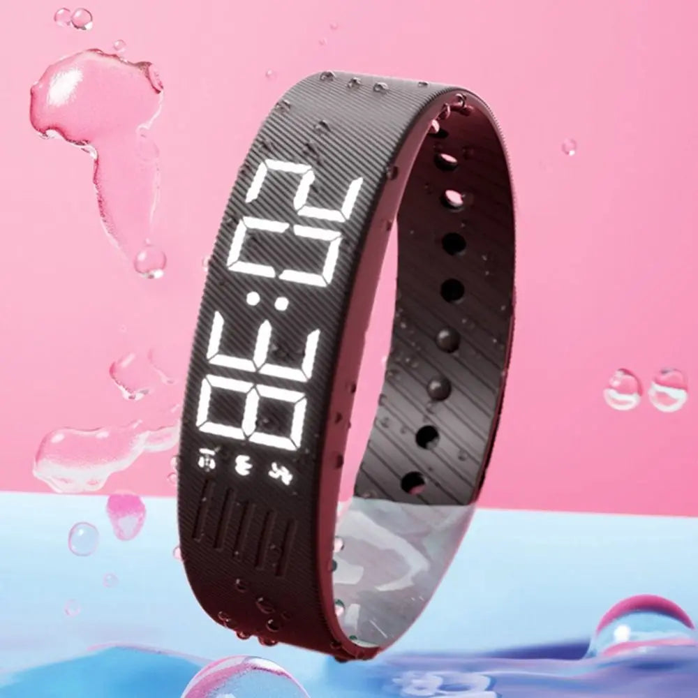 LED Digital Alarm Clock Watch Adjustable Silicone Snooze-Proof Alarm Bracelet with Running Pedometer Waterproof Vibrating Alarm