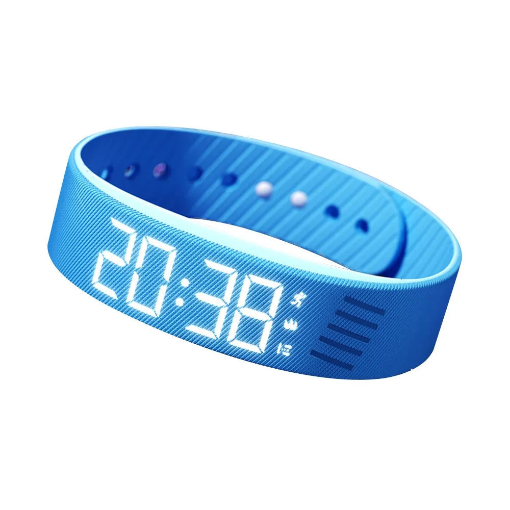 LED Digital Alarm Clock Watch Adjustable Silicone Snooze-Proof Alarm Bracelet with Running Pedometer Waterproof Vibrating Alarm