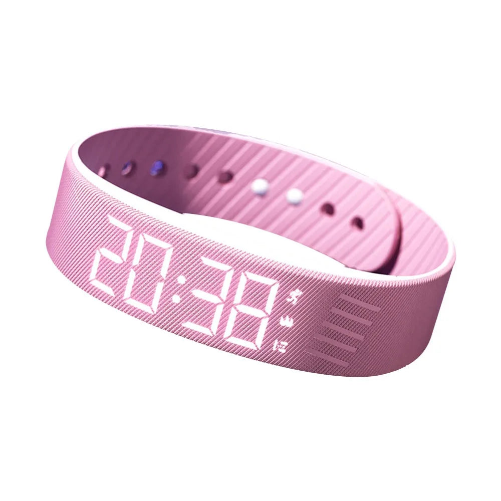 LED Digital Alarm Clock Watch Adjustable Silicone Snooze-Proof Alarm Bracelet with Running Pedometer Waterproof Vibrating Alarm