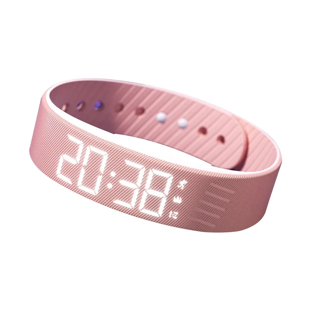 LED Digital Alarm Clock Watch Adjustable Silicone Snooze-Proof Alarm Bracelet with Running Pedometer Waterproof Vibrating Alarm
